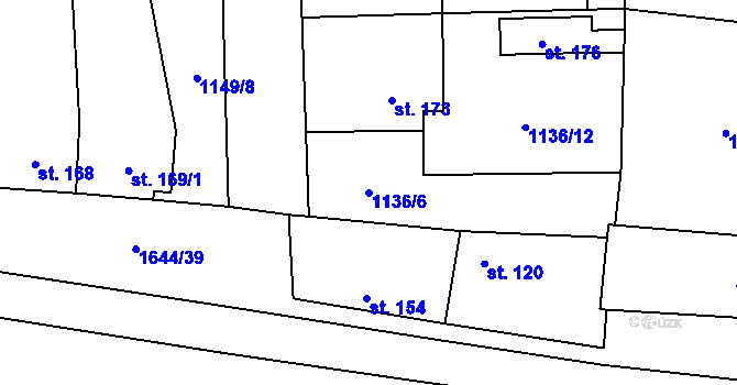 Parcela st. 1136/6 v KÚ Brníkov, Katastrální mapa