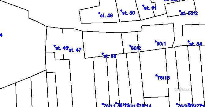 Parcela st. 88 v KÚ Podbradec, Katastrální mapa