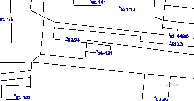 Parcela st. 121 v KÚ Podbradec, Katastrální mapa