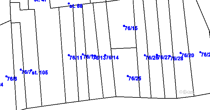 Parcela st. 76/14 v KÚ Podbradec, Katastrální mapa