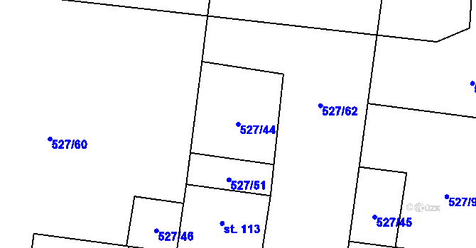 Parcela st. 527/44 v KÚ Podbradec, Katastrální mapa