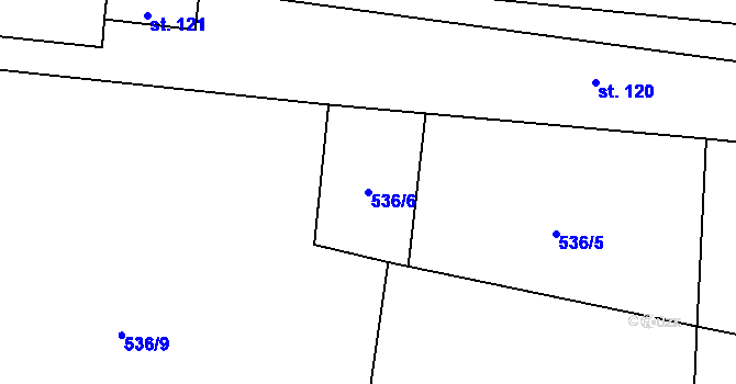 Parcela st. 536/6 v KÚ Podbradec, Katastrální mapa