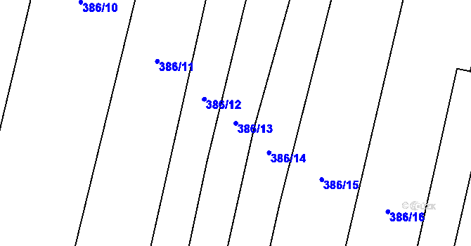 Parcela st. 386/13 v KÚ Podbradec, Katastrální mapa