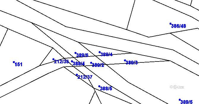 Parcela st. 389/4 v KÚ Podbradec, Katastrální mapa