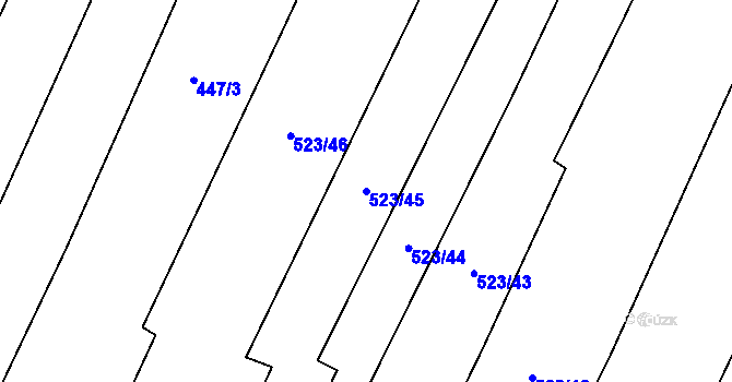 Parcela st. 523/45 v KÚ Podbradec, Katastrální mapa