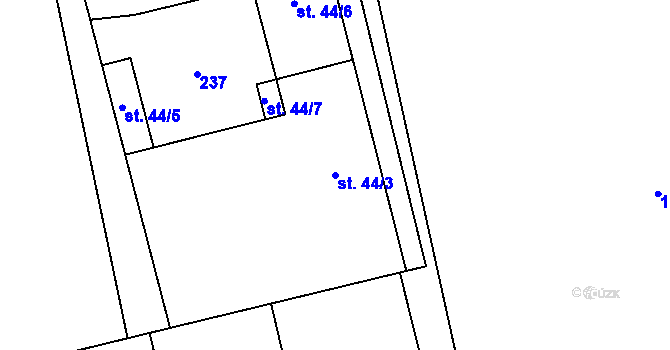 Parcela st. 44/3 v KÚ Podbrdy, Katastrální mapa