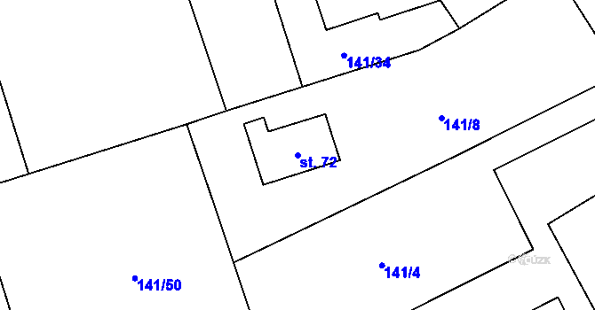 Parcela st. 72 v KÚ Podbrdy, Katastrální mapa