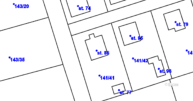 Parcela st. 85 v KÚ Podbrdy, Katastrální mapa