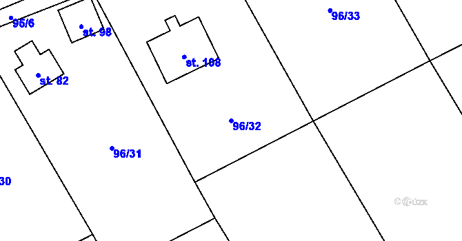 Parcela st. 96/32 v KÚ Podbrdy, Katastrální mapa