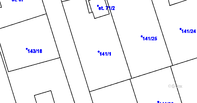 Parcela st. 141/1 v KÚ Podbrdy, Katastrální mapa