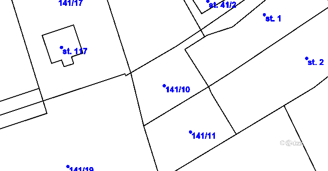 Parcela st. 141/10 v KÚ Podbrdy, Katastrální mapa
