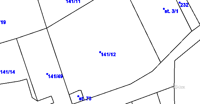 Parcela st. 141/12 v KÚ Podbrdy, Katastrální mapa