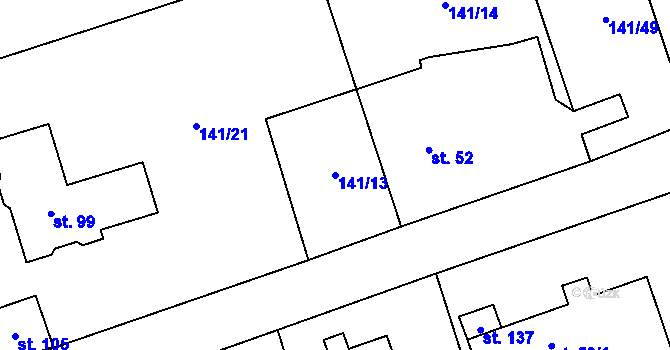 Parcela st. 141/13 v KÚ Podbrdy, Katastrální mapa
