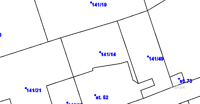 Parcela st. 141/14 v KÚ Podbrdy, Katastrální mapa