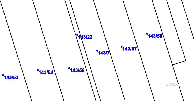 Parcela st. 143/7 v KÚ Podbrdy, Katastrální mapa