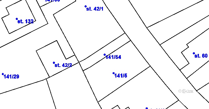 Parcela st. 141/54 v KÚ Podbrdy, Katastrální mapa