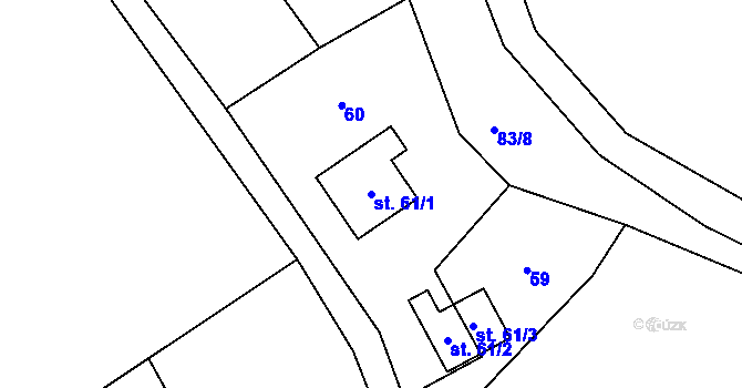Parcela st. 61/1 v KÚ Podbrdy, Katastrální mapa