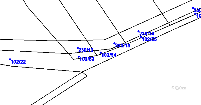Parcela st. 102/54 v KÚ Podbrdy, Katastrální mapa