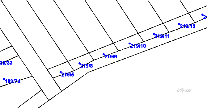Parcela st. 219/9 v KÚ Podbrdy, Katastrální mapa