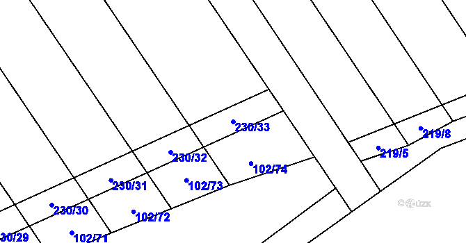 Parcela st. 230/33 v KÚ Podbrdy, Katastrální mapa