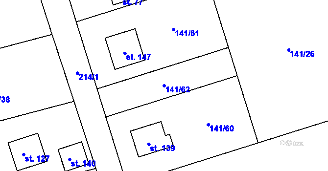 Parcela st. 141/62 v KÚ Podbrdy, Katastrální mapa