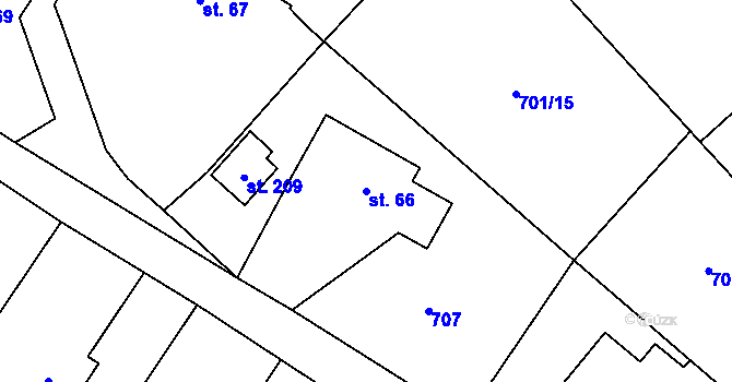 Parcela st. 66 v KÚ Podbřezí, Katastrální mapa