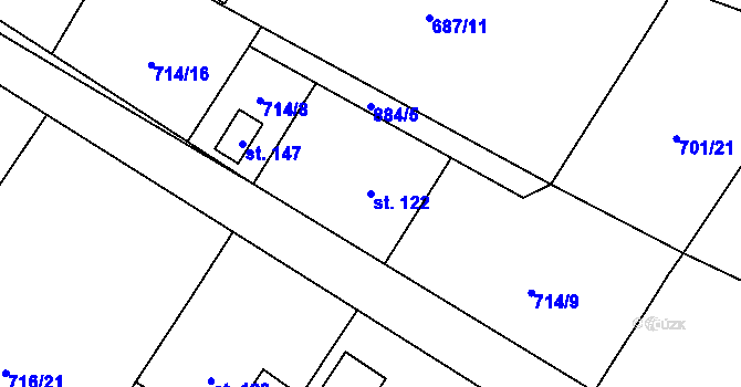 Parcela st. 122 v KÚ Podbřezí, Katastrální mapa