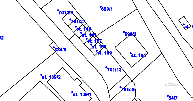 Parcela st. 169 v KÚ Podbřezí, Katastrální mapa