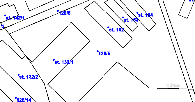 Parcela st. 128/6 v KÚ Podbřezí, Katastrální mapa