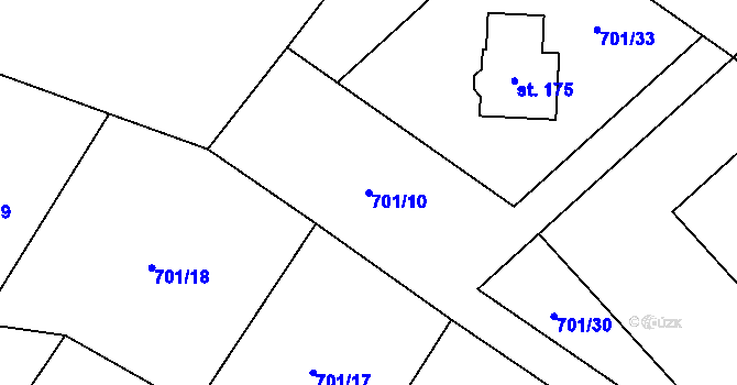 Parcela st. 701/10 v KÚ Podbřezí, Katastrální mapa