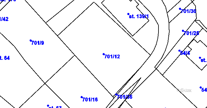 Parcela st. 701/12 v KÚ Podbřezí, Katastrální mapa