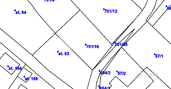 Parcela st. 701/16 v KÚ Podbřezí, Katastrální mapa