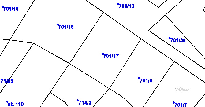 Parcela st. 701/17 v KÚ Podbřezí, Katastrální mapa