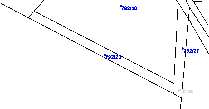 Parcela st. 792/28 v KÚ Podbřezí, Katastrální mapa