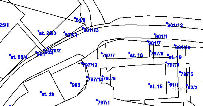 Parcela st. 797/7 v KÚ Podbřezí, Katastrální mapa