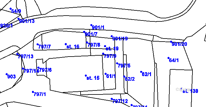 Parcela st. 797/9 v KÚ Podbřezí, Katastrální mapa