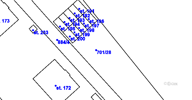 Parcela st. 701/28 v KÚ Podbřezí, Katastrální mapa