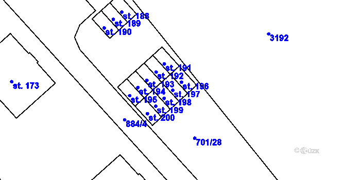 Parcela st. 197 v KÚ Podbřezí, Katastrální mapa