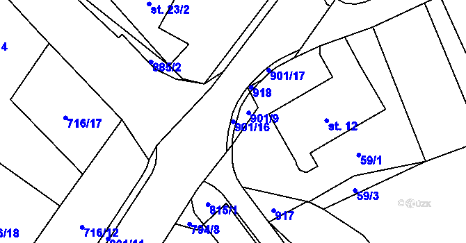 Parcela st. 901/16 v KÚ Podbřezí, Katastrální mapa