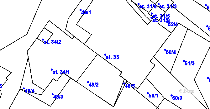 Parcela st. 33 v KÚ Hurtova Lhota, Katastrální mapa