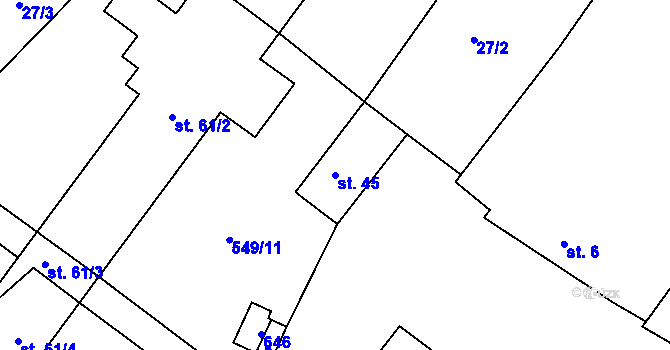 Parcela st. 45 v KÚ Hurtova Lhota, Katastrální mapa