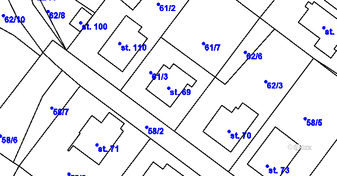 Parcela st. 69 v KÚ Hurtova Lhota, Katastrální mapa