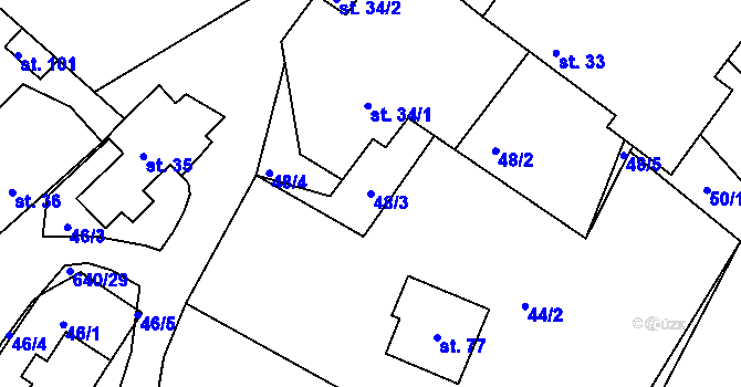 Parcela st. 48/3 v KÚ Hurtova Lhota, Katastrální mapa