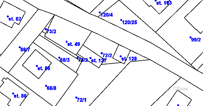 Parcela st. 72/2 v KÚ Hurtova Lhota, Katastrální mapa