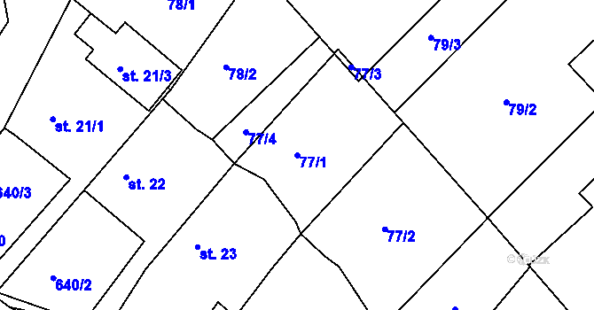 Parcela st. 77/1 v KÚ Hurtova Lhota, Katastrální mapa