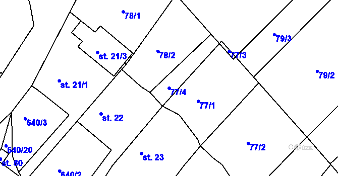 Parcela st. 77/4 v KÚ Hurtova Lhota, Katastrální mapa