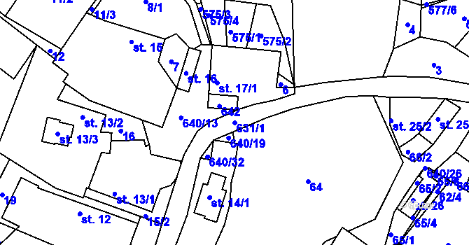 Parcela st. 631/1 v KÚ Hurtova Lhota, Katastrální mapa