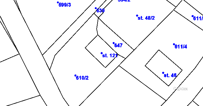 Parcela st. 121 v KÚ Hurtova Lhota, Katastrální mapa