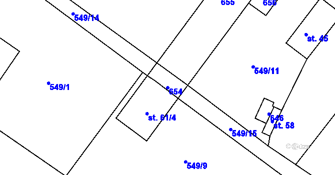 Parcela st. 654 v KÚ Hurtova Lhota, Katastrální mapa