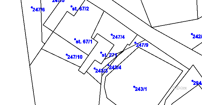 Parcela st. 271 v KÚ Poděbaby, Katastrální mapa